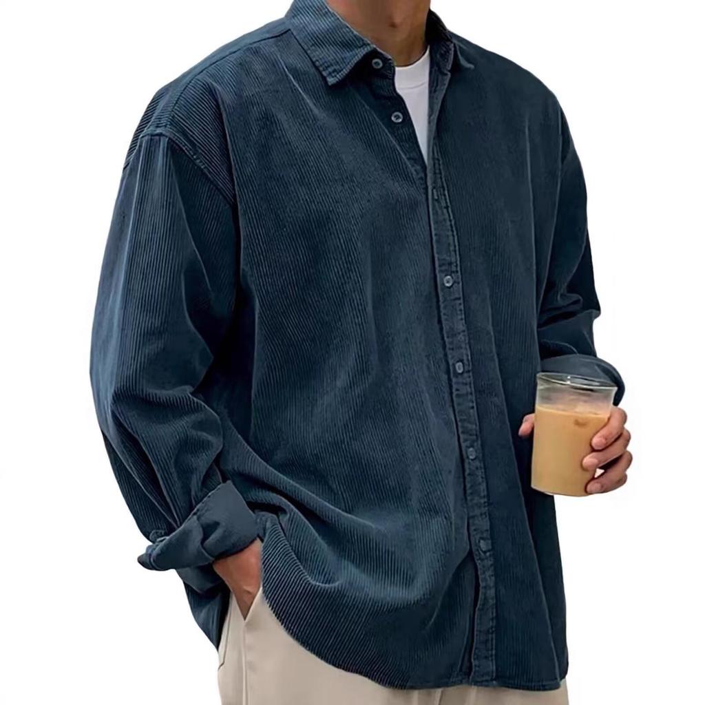 Corduroy Europäischer und Amerikanischer Herren Freizeit Locker Einfarbig Corduroy Revershemd