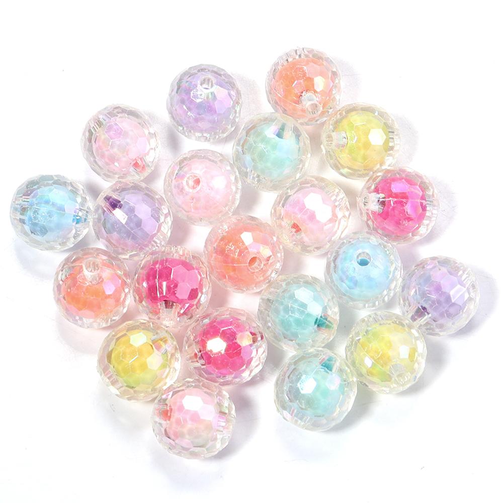 20pcs/lot 16mm AB Colored Faceted Beads Loose Spacer Acrylic Ball Beads For DIY Charms Bracelet Keychains Jewelry Accessories