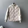 Women's Short Cotton Jacket, Diamond Patterned Down, Collarless, Winter Coat, Slim Fit Long Sleeved Pocket Details