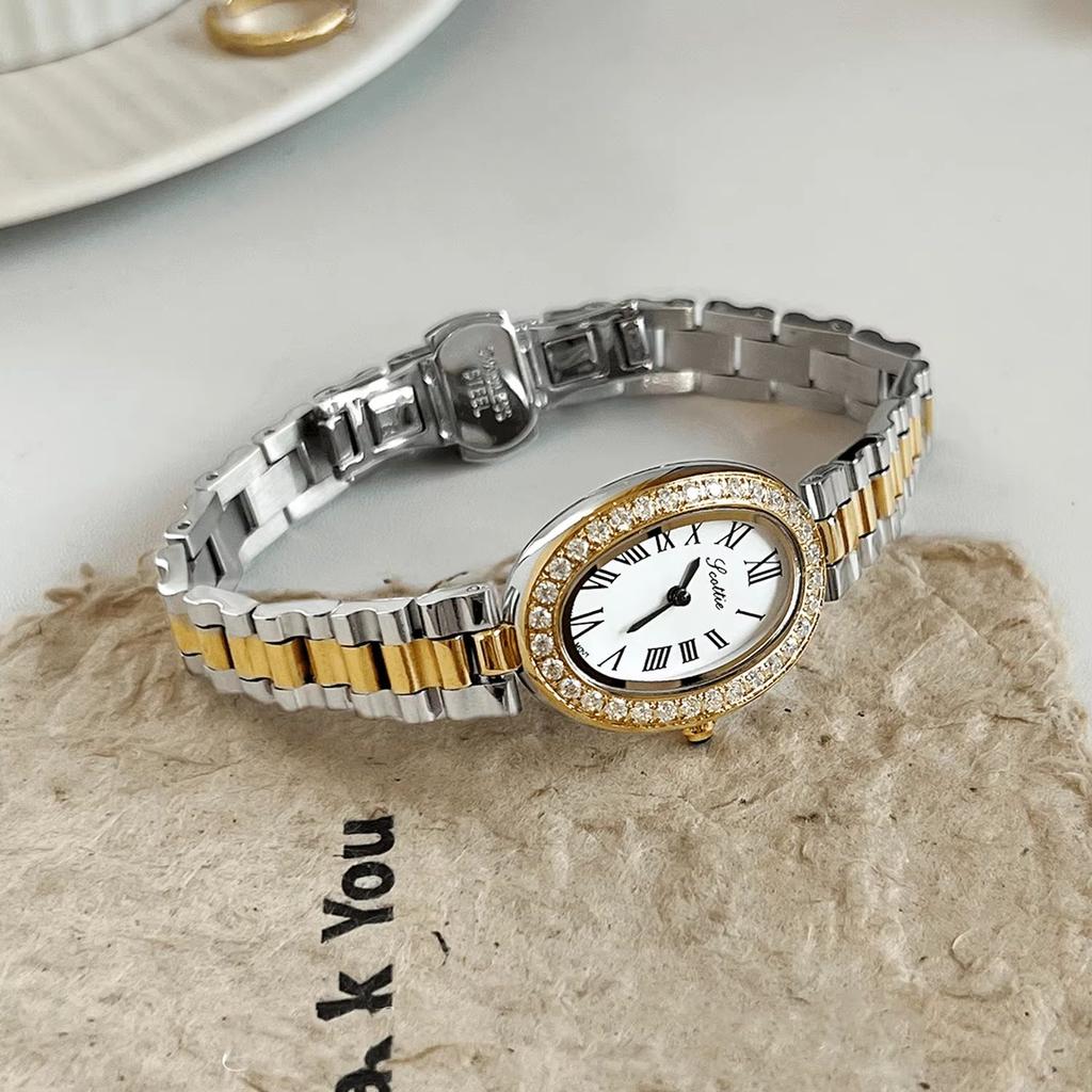 Vintage Oval Women Watches Stainless Steel Bracelet Wristwatch Luxury Roman Numeral Dial Elegant Small Dress Watch for Women