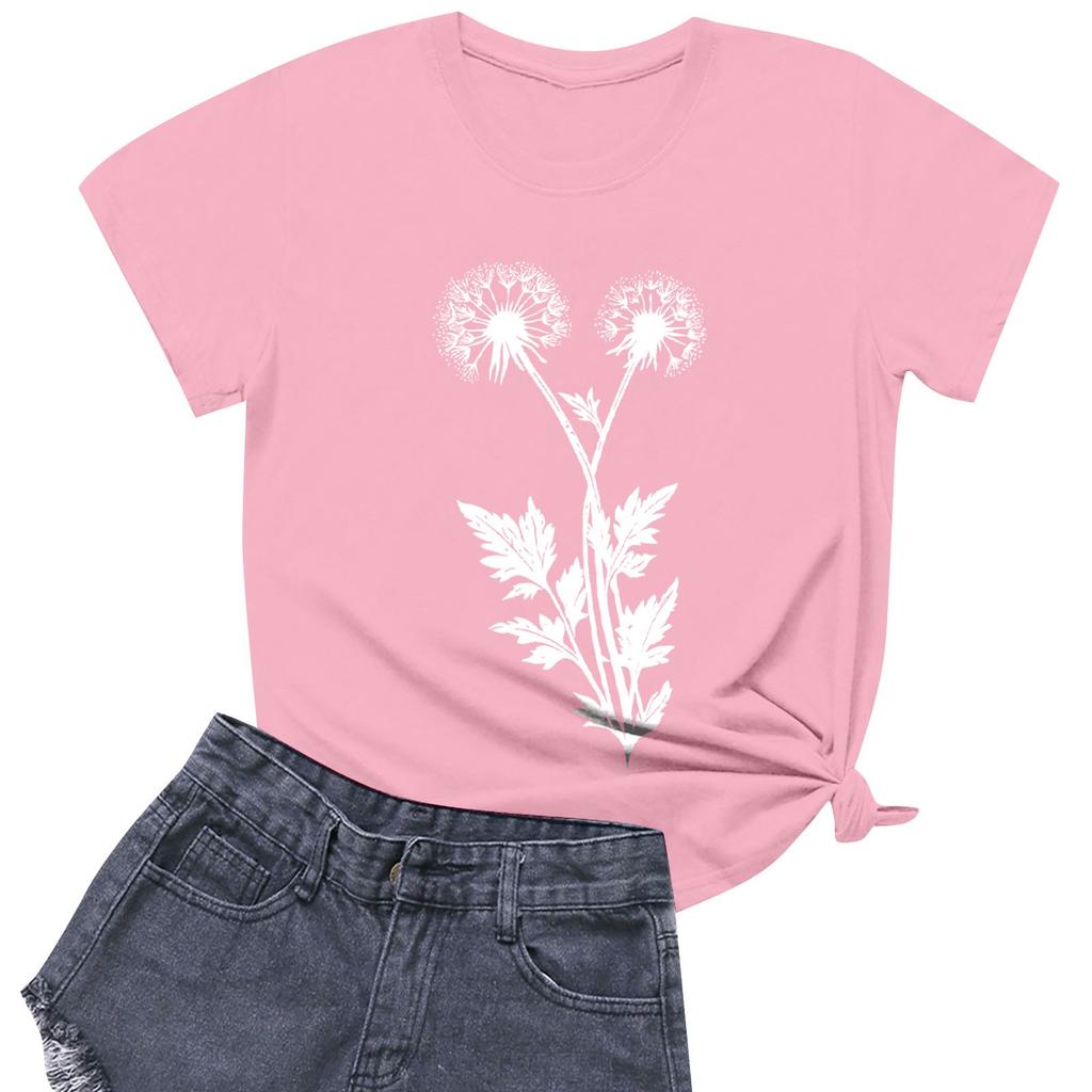 Women's Fashion Casual Printed Short Sleeve Round Neck Pullover Tops