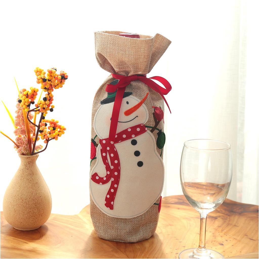 Christmas Wine Bottle Cover Bags  2Pcs Santa Snowman Wine Bottle Cover Bag Christmas Decors Party Holiday Home Decors