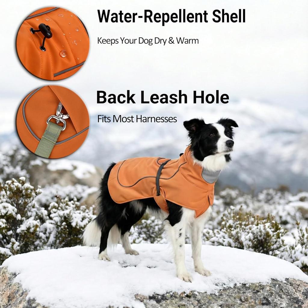 Softshell Dog Coat for Winter Walks and Hiking, Windproof and Water-Repellent Jacket with Harness Opening and Reflective Strips, Ideal Stocking