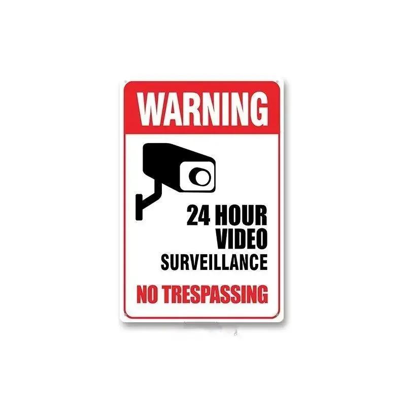 Tin Sign No Trespassing Warning Sign 24 Hour Video Surveillance Metal Board Poster Bar Home Decor Plate Warn Signs Wall Plaques