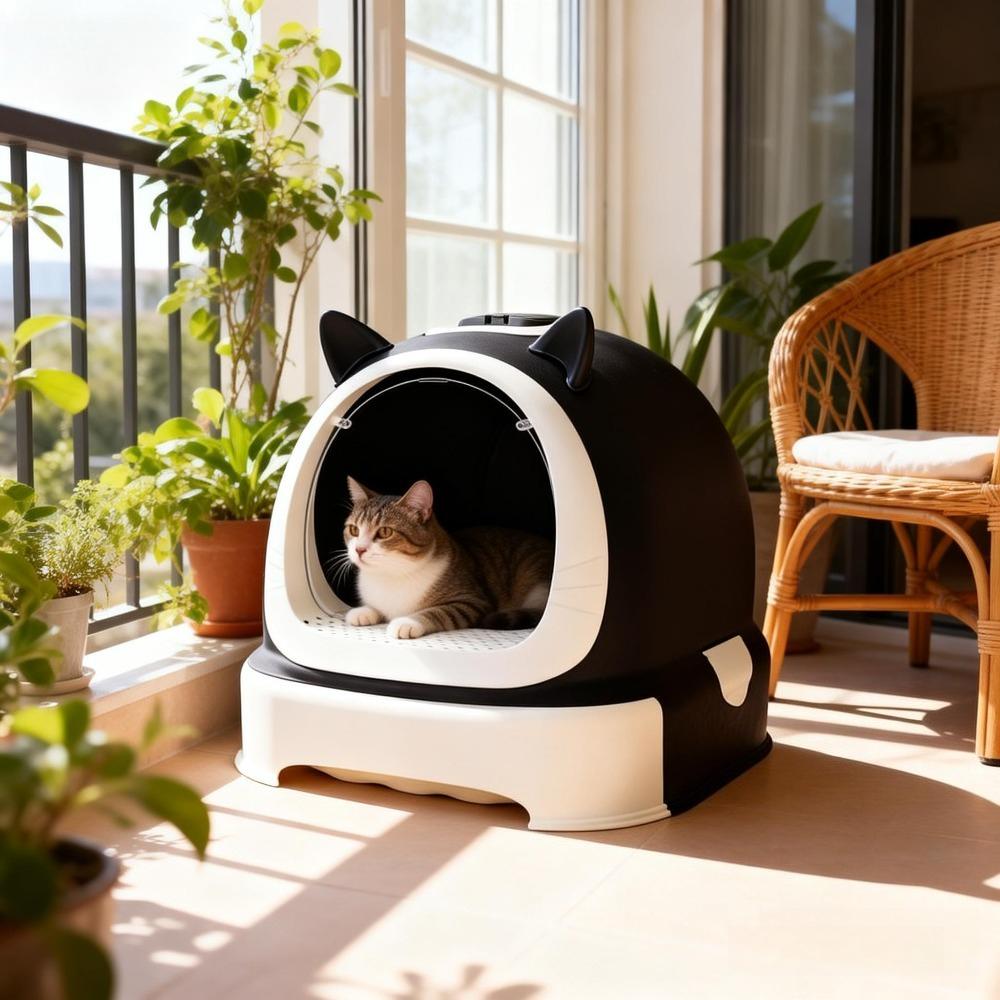 

Fully Enclosed Cat Litter Box, Extra Large Splash Proof Drawer Style Cat Toilet, Top Entry Privacy Hood with Carbon Filter чёрный