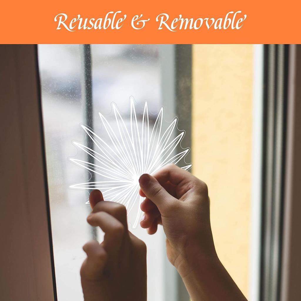 90 PCS Leaf Window Clings - Double Sided White Leaves Stickers - 90 Designs - Reble Window Decals - Static Clings - Bird Alert - Prevent Bird Strikes