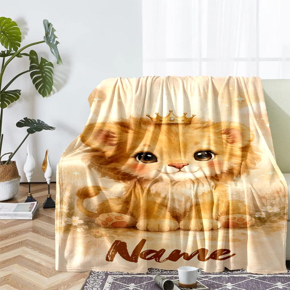 Custom Name Lion Theme Printed Blanket - Perfect for Couch, Bed, Travel & Outdoor Use | Machine Washable, Cozy & Durable.