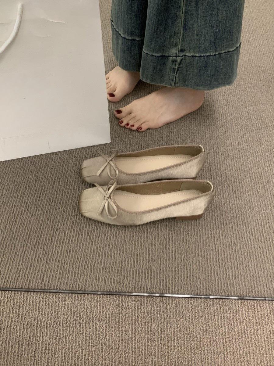 

Универсальные и не утомляющие, туфли бабушки для通勤 с квадратным носком на одной педали, нежные атласные балетки, женские 40 хаки