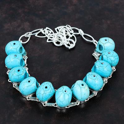 Santa Rosa Turquoise Necklace Skull Bone Face Necklace 925 Sterling Silver Adjustable Chain Necklace Gemstone Handmade Jewelry Gifts For Her