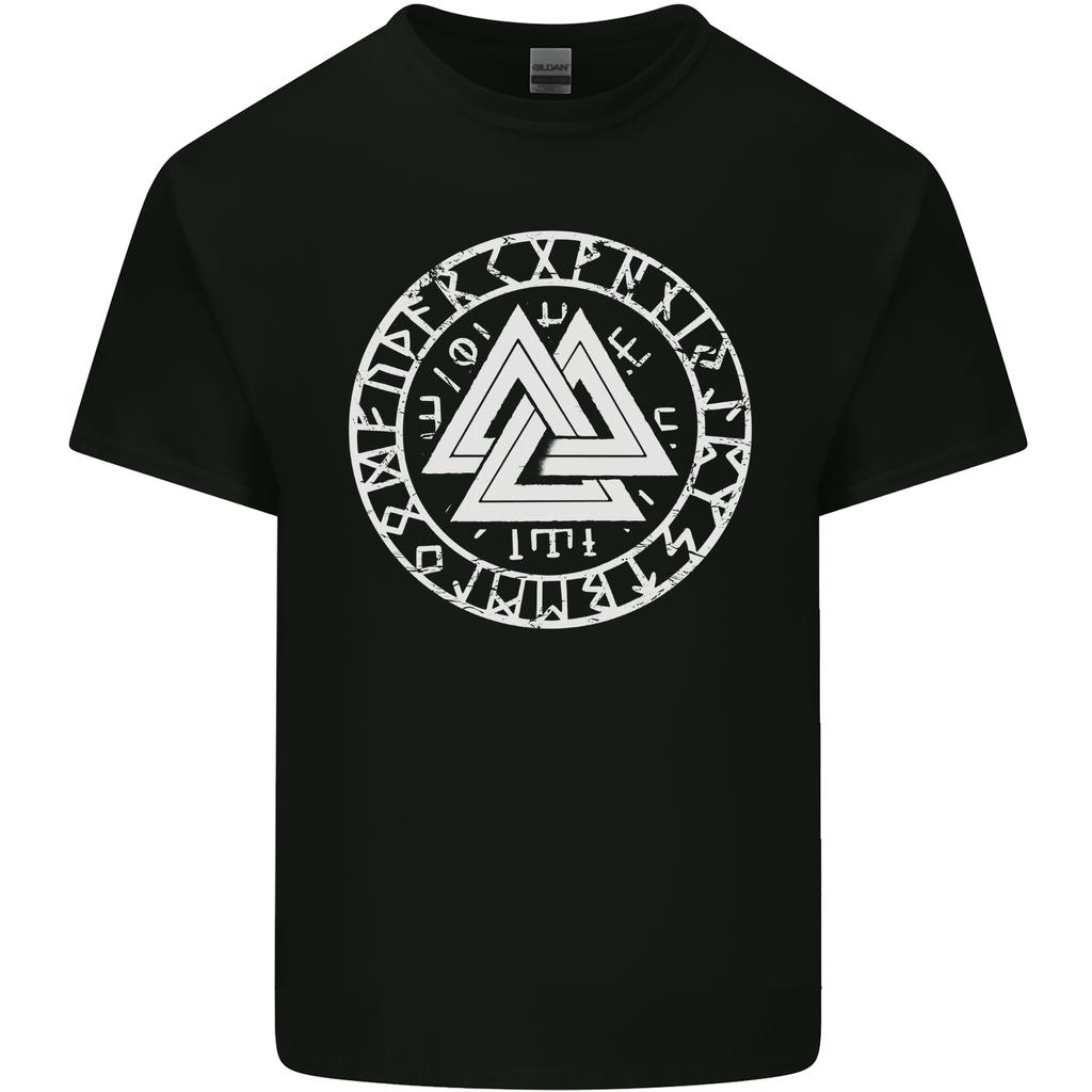 Valknut Circle With Viking Text White Print Unisexs Light Cotton TShirt