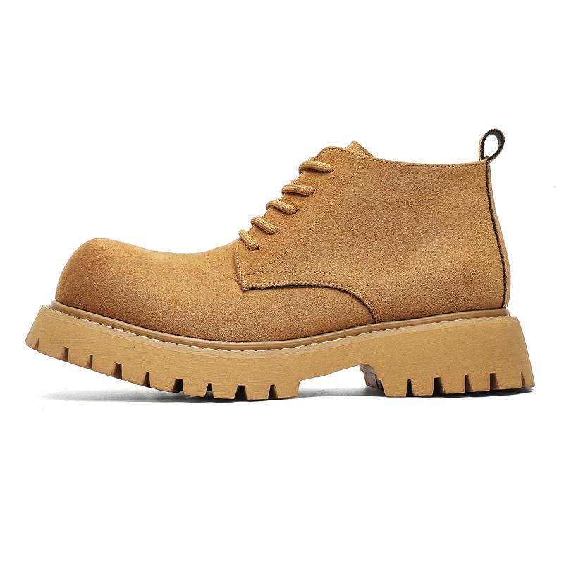 Markendesign Große Größe Hohe Qualität Quadratischer Absatz Plateau Punk Große Zehe Derby Britischer Stiefel Herren Schnürstiefeletten Herrenschuhe