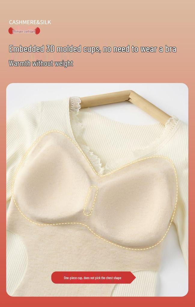 2025 Stylish Cashmere Wool & Silk Warm Base Layer with Built-in Bra Pads