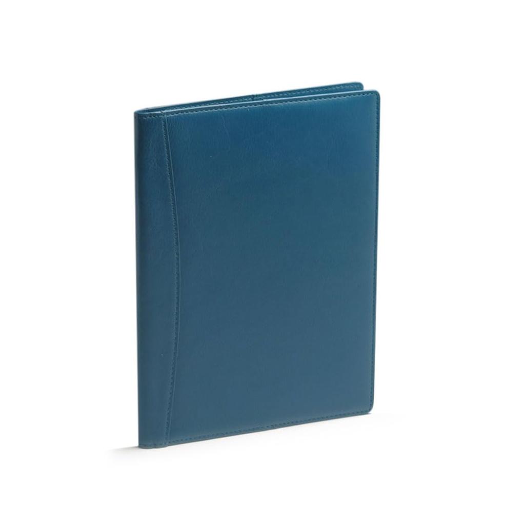 HAKATA NO MORI LEATHER A5 Slim Leather Notebook Cover, Fits 2 Books, Pen Holder, Bookmark, Card Slots, and Pockets (Peacock Blue)
