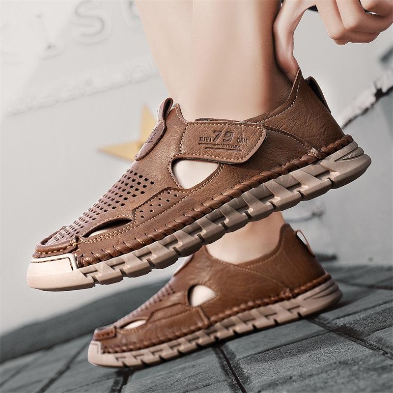 Mode Mode Herren Slipper Sandalen Rutschfest Herren Laufschuhe Herren Leder Aushöhlen Freizeitschuhe Handgefertigt für Herren Luxus Sandalen
