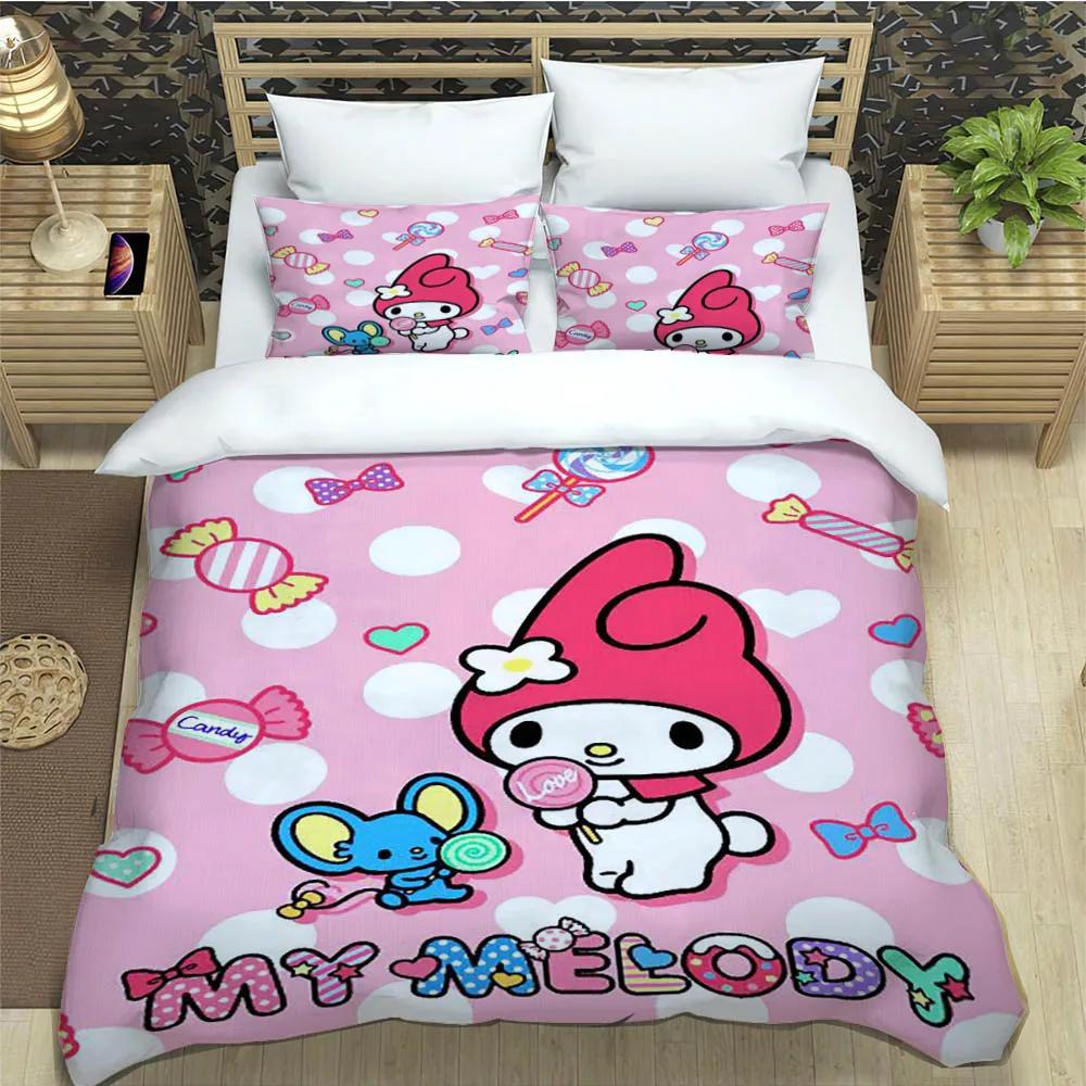 Cute My Melody Bedding Sets Exquisite Bed Pillowcase Children Duvet Cover Bed Comforter Set Bedding Set Luxury Birthday Gift