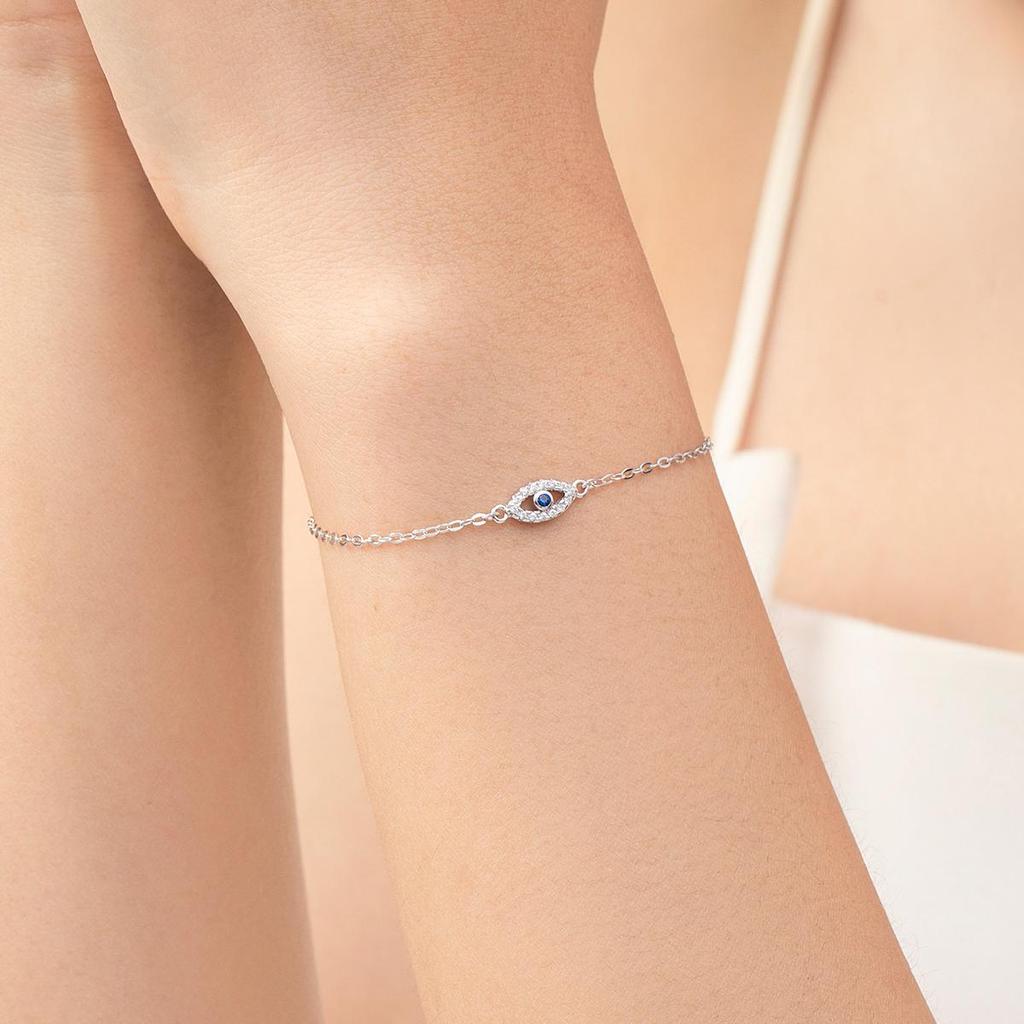 MODIAN 925 Sterling Silver Delicate Lucky Blue Eye Adjustable Bracelet Simple Chain Link For Women Pave Setting CZ Fine Jewelry