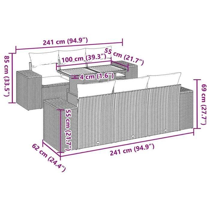 VidaXL Salon de jardin avec coussins 7 pcs gris résine tressée, ensemble de canapés d'extérieur, ensemble de canapé d'angle 3327337