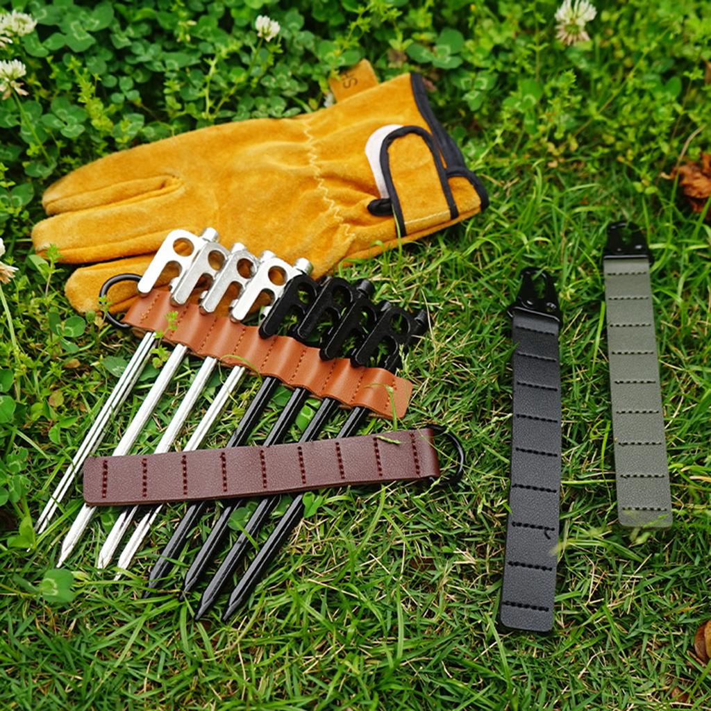 Užitečný prostorově úsporný řetízek na uložení kolíčků z umělé kůže Přenosný 8 otvorů Outdoor Camping Taška na hřebíky Camping Supply