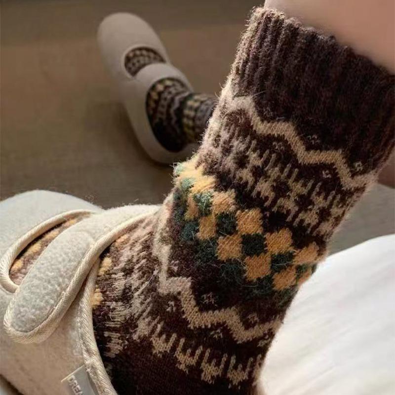 Kinder Dicke und Warme Fel Island Karomuster Wollsocken, Kälteschutz und Vielseitige Mutterschaftssocken für Damen