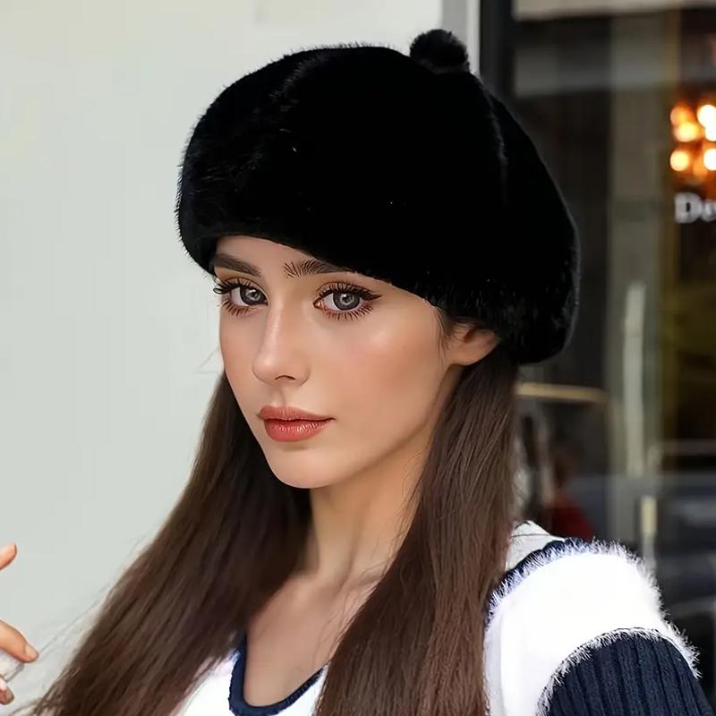 Winter Painter's Hat Vintage Faux Mink Fur Artistic Thickened Fashion Accessories Warmth Adjustable French Style One Size
