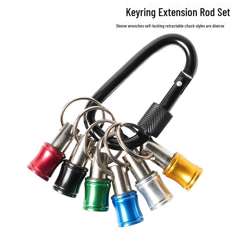 

6-Piece Colorful Keychain Extension Rod Set with 1/4 Hex Handle, Drill Bit Storage, and Mountaineering Buckle