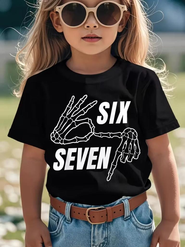67 Meme Graphic Tshirt Kids Funny Number Print Summer Short Sleeve Loose Streetwear Tops