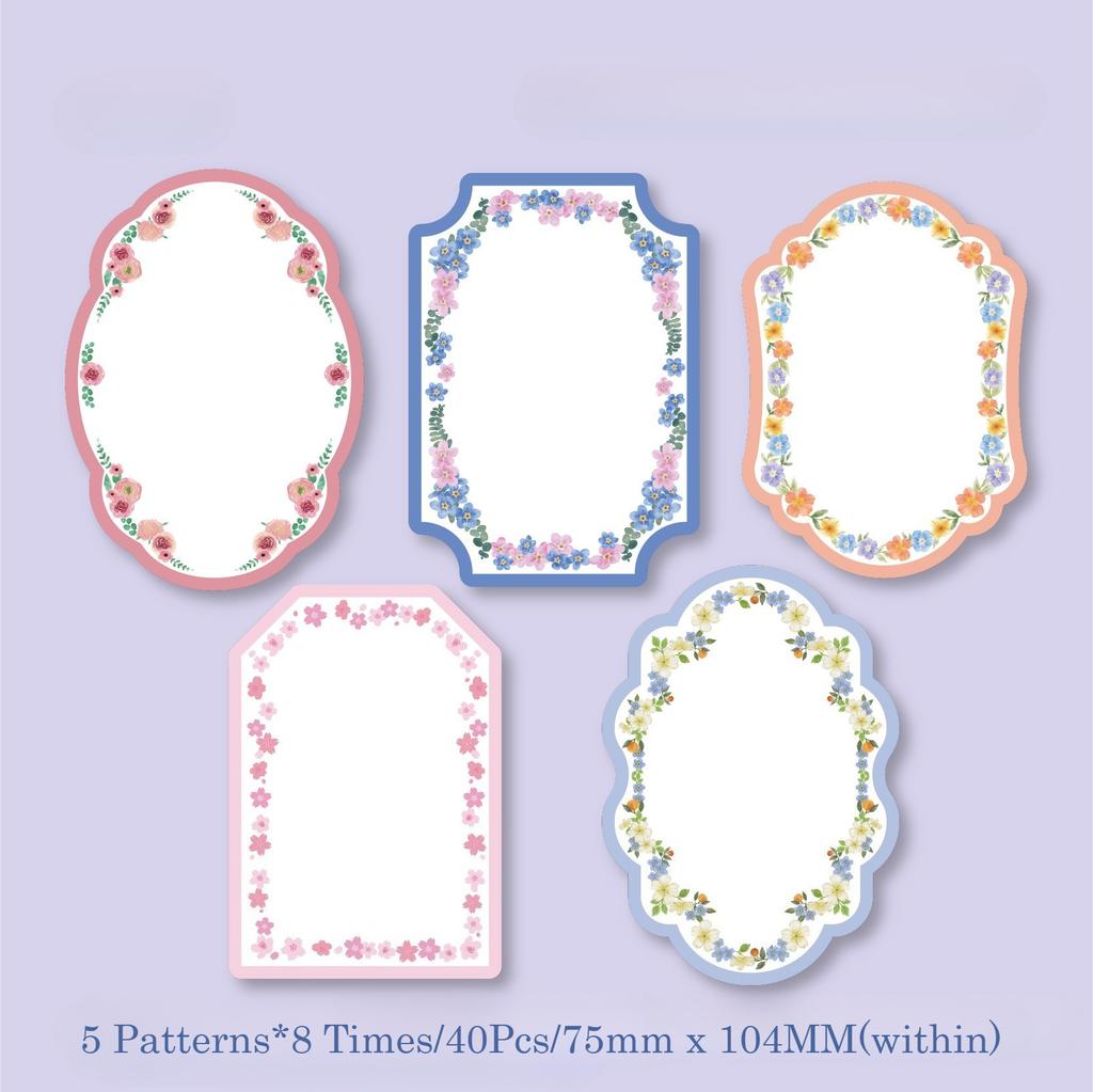 20/40Pcs Flower Series Vintage Flower Border Memo Pad Collage Scrapbook Material Paper Creative DIY Decoration Notes & Messages