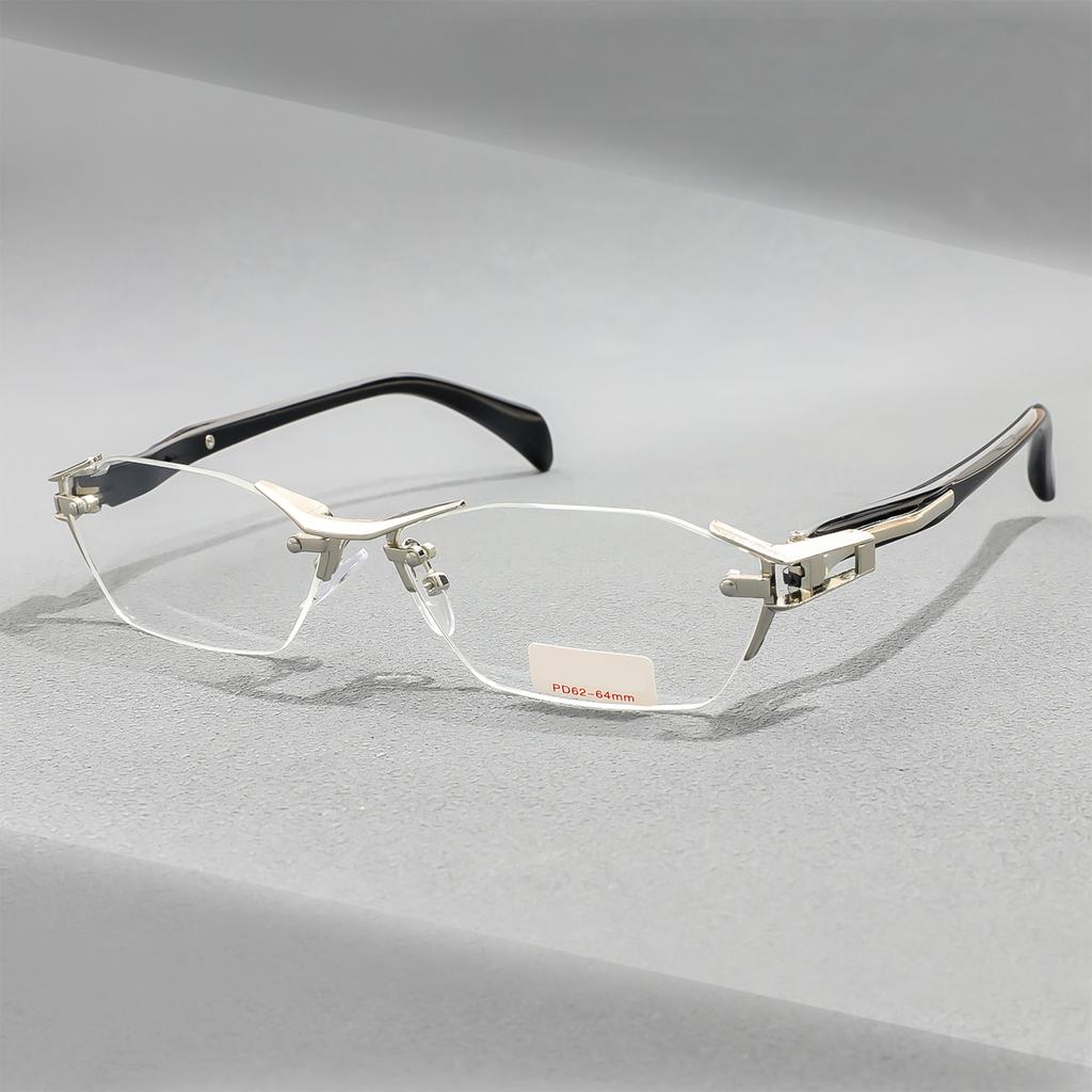 For Male Stylish Male's Reading Eyewear Rimless Design Presbyopic Eyewear Blue Light Blocking Alloy Metal Frame