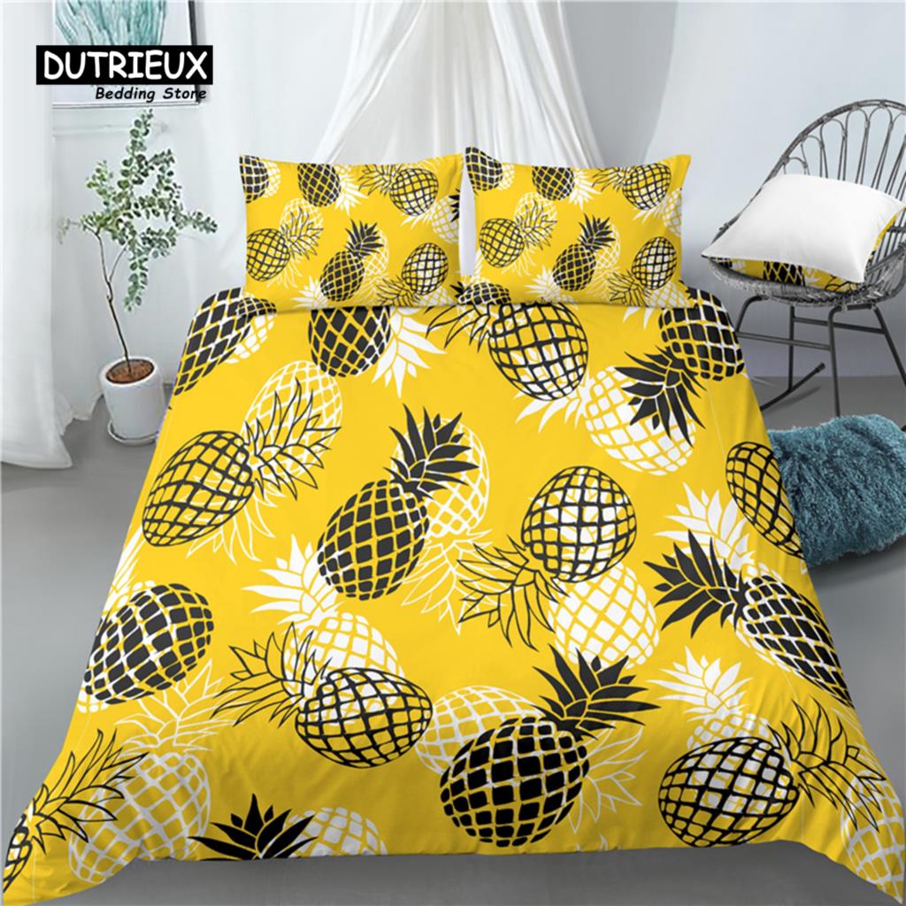 Home Living Luxury 3D Hearts Pineapple Print 2/3Pcs Soft Duvet Cover PillowCase Kids Bedding Sets Queen and King EU/US/AU Size