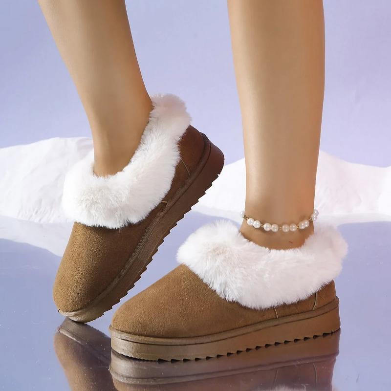 Damen Schneestiefel Übergröße Mode Schlupfstiefel Dicke Sohle Bequeme Baumwollstiefel Fleecegefüttert Warm Erhöhend Baumwollschuhe