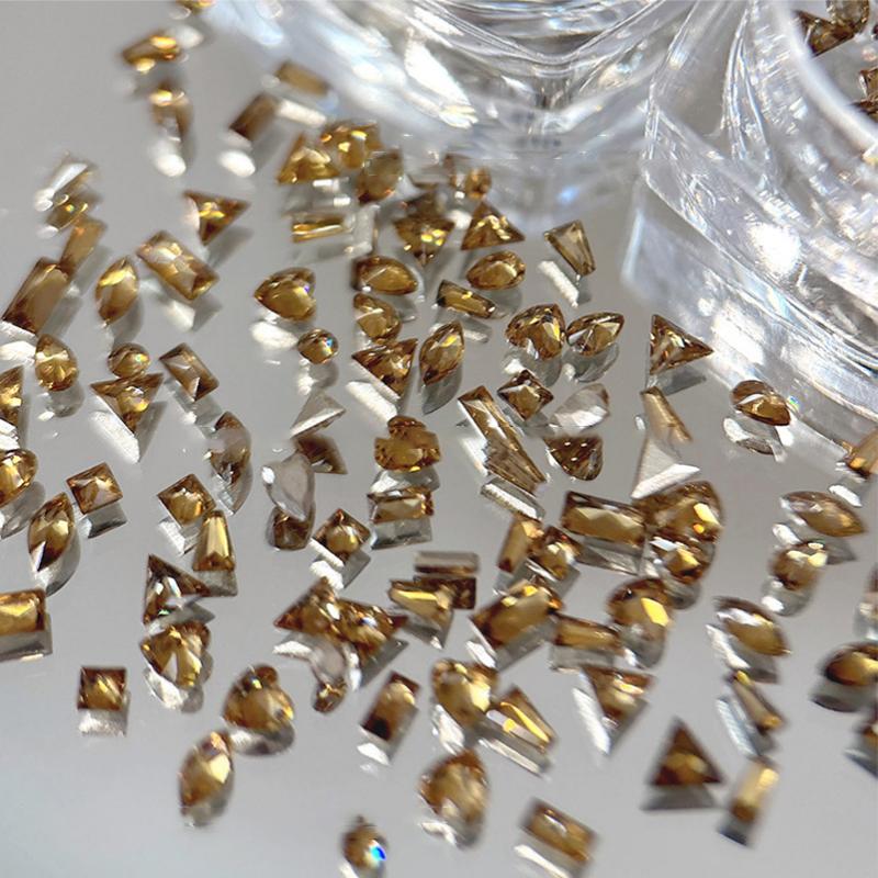 50Pcs Caramel Brown Mini Zircon Nail  Waterdrop/Round/Square/Triangle/Heart Nail Gemstones Glitter Nail Diamond Decor