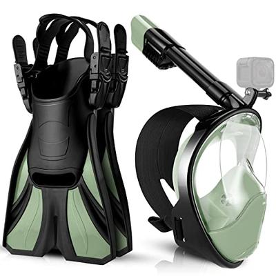 Odoland Snorkel Set, Full Face Diving Mask + Adjustable Fins + Storage Bag, 180-Degree Ultra-Wide Angle, GoPro Mountable, Anti-Fog, Easy To Put On and