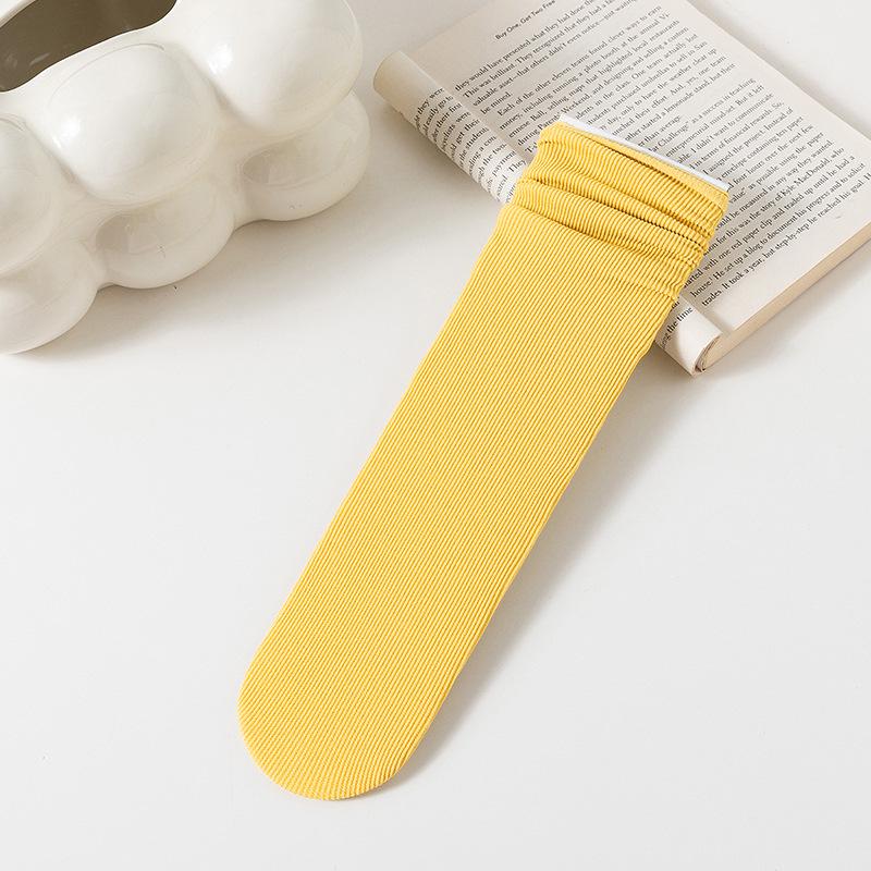 Damskie białe skarpetki do połowy łydki z jedwabiu lodowego: Cienki, Jednolity kolor, Aksamitny, Wiosna/Lato