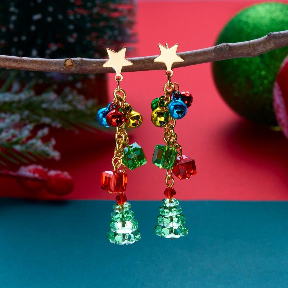 Bell Xmas Drop Dangle Stud Rhinestone Christmas Jewelry Sweet Christmas Earrings  Christmas