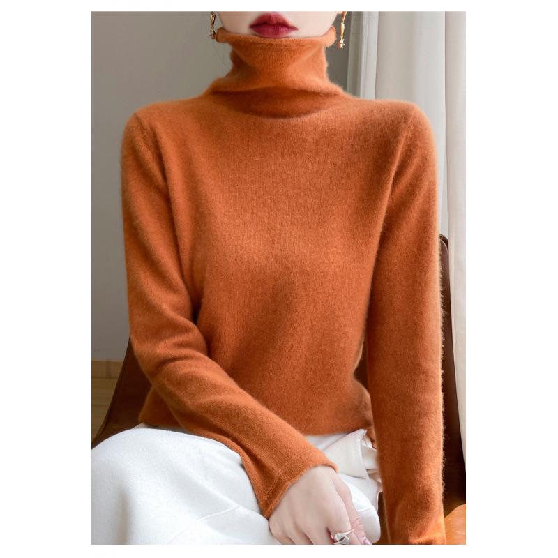Women's High Neck Wool Sweater - 100% Pure Wool, Rolled Edge for Autumn/Winter - Versatile Cashmere Base Layer Knitwear.