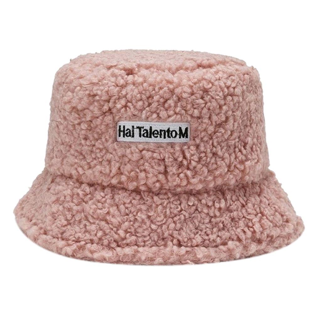 Lambswool Bucket Hats Thick Warm Sunshade Hat Fashion Panama Fisherman Cap  Winter Outdoor розовый