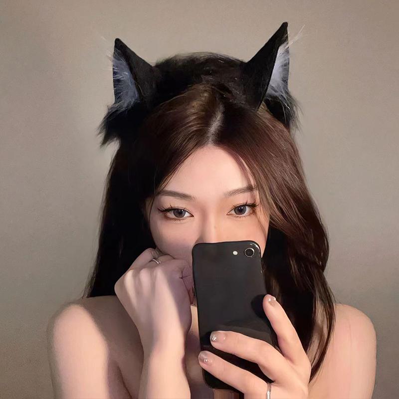 Lolita Faux Fur Cat Ear Headband Wolf Fox Ears Plush Cosplay Hair Accessory with 3D Animal Ears for Anime Party Costume