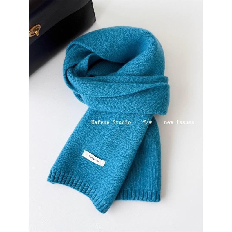 Korean Style New Versatile Solid Color Pure Wool Scarf for Women Autumn and Winter Warm Knitted Scarf Fashionable Versatile Scarf