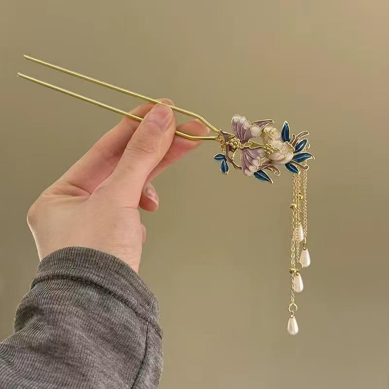 Butterfly Love~Butterfly Love Flower Tassel Hairpin Female New Popular Hanfu Accessories Ma Mian Skirt Step Shake Hair