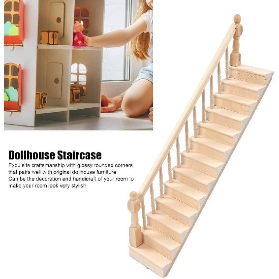 Doll House Stairs, Miniature Stairs 1/12 Scale, Glossy Rounded Corners Birch Material, Make Your Dollhouse Vivid, DIY Stairway Accessory Model,