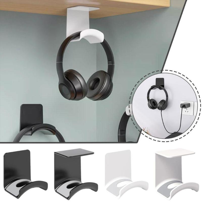 Headphone Stand Hanger Under Desk/Wall Mount Hook Storage Rack for Office and Home Space Saving Bracket White/Black
