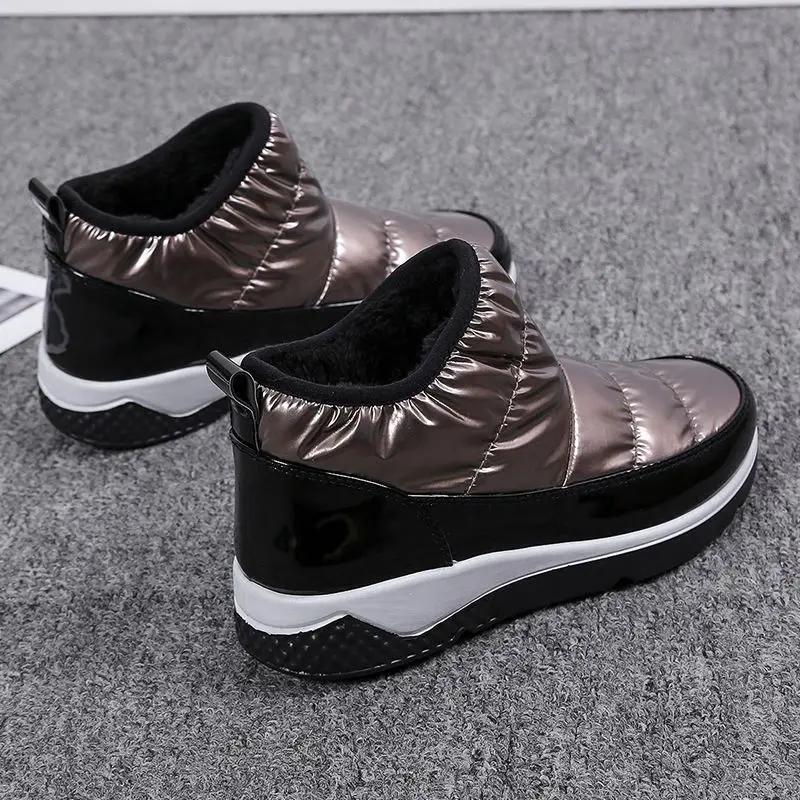 Fashion Women's Snow Boots Shoe White Low Ankle Winter 2024 Short Barrel Booties Waterproof Boot Fur Furry Shoes for Women Black Silver