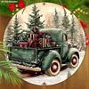 Christmas Wooden Sign with Vintage Pickup Truck Pattern, Warm Winter Round Sign for Front Door Wall Hanging Decor, Ideal Christmas Decoration