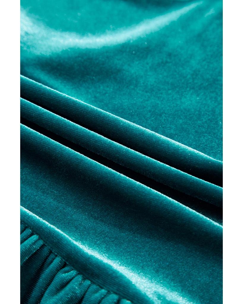 Azura Exchange Sea Green Velvet V Neck Peplum Hem Puff Sleeve Blouse