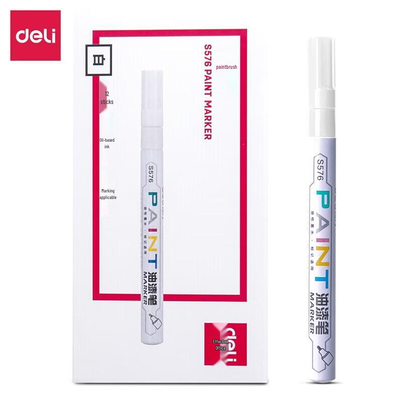 Deli S576 White Paint Marker Pen, 3-Box Pack