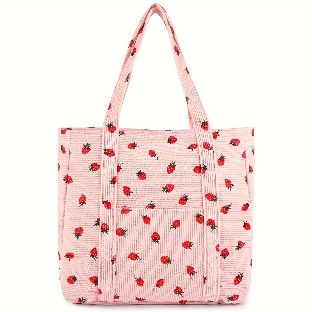 Cord-Tragetaschen für Frauen, große Kapazität, Tasche, ästhetisch, wiederverwendbar, Erdbeer-Lebensmittel-Schulter, Bauerntasche, Mädchen