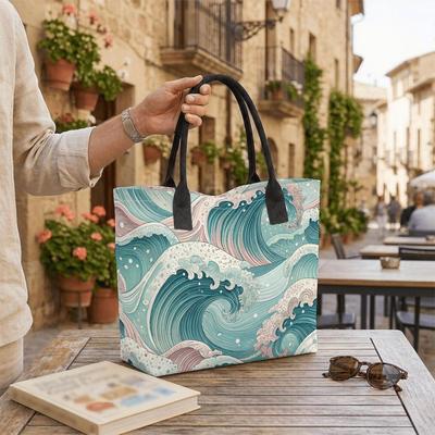  Stylish Wave Pattern Tote Bag Large Capacity Casual Daily Shoulder Handbag for Women