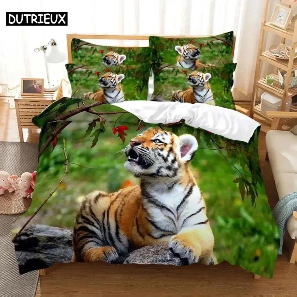 Luxury New 3D Print Tiger Comfortable Duvet Quilt Cover Pillowcase Bedding Set Children Bedroom Decoration Home Textile