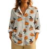 Dame Retro Halloween Trykket Knappelukking Langermet Casual Vanlig Skjortekrage Topp