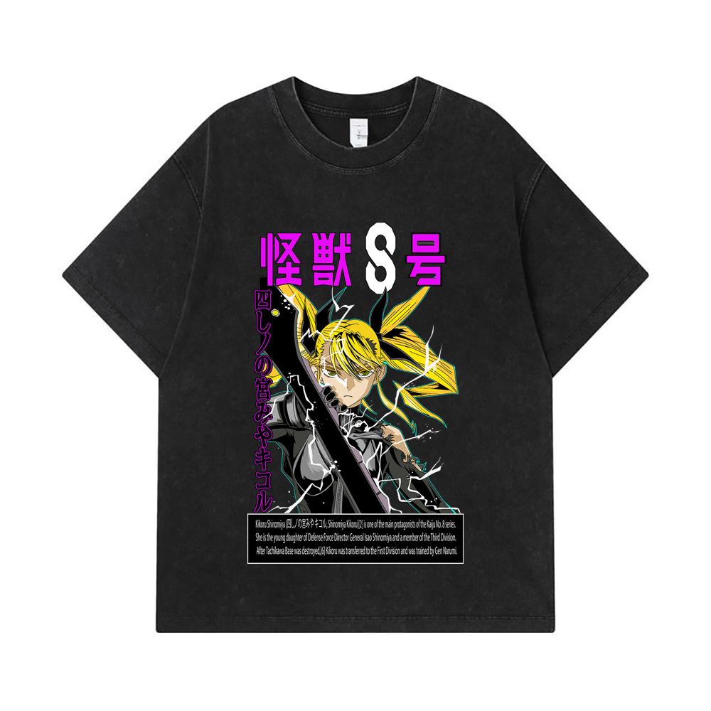 275 GSM Washed T-shirts 100% Cotton Kaiju No 8 V14 Kikoru Print Unisex Heavy Cotton T Shirt